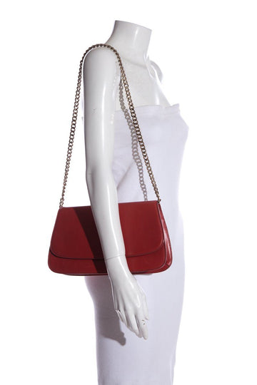Mark Cross Red Leather Clutch with Shoulder Chain