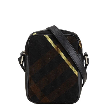 Burberry Check Wool Leather Shoulder Bag