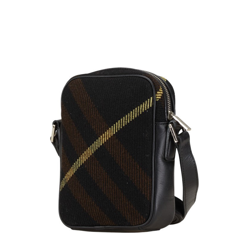 Burberry Check Wool Leather Shoulder Bag