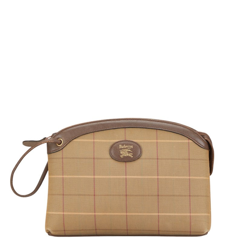 Burberry Check Canvas Leather Clutch Bag