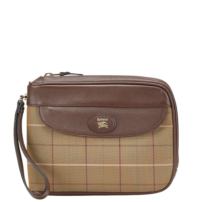 Burberry Check Canvas Leather Clutch Bag