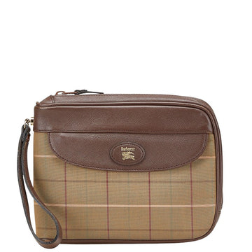 Burberry Check Canvas Leather Clutch Bag
