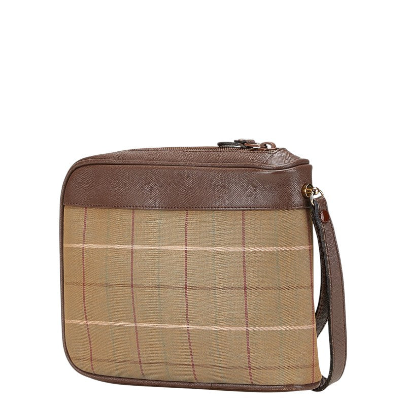 Burberry Check Canvas Leather Clutch Bag