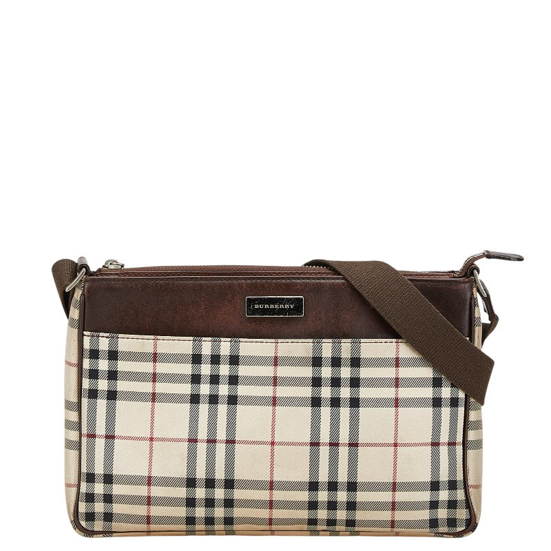 Burberry Nova Check Leather Nylon Canvas Shoulder Bag