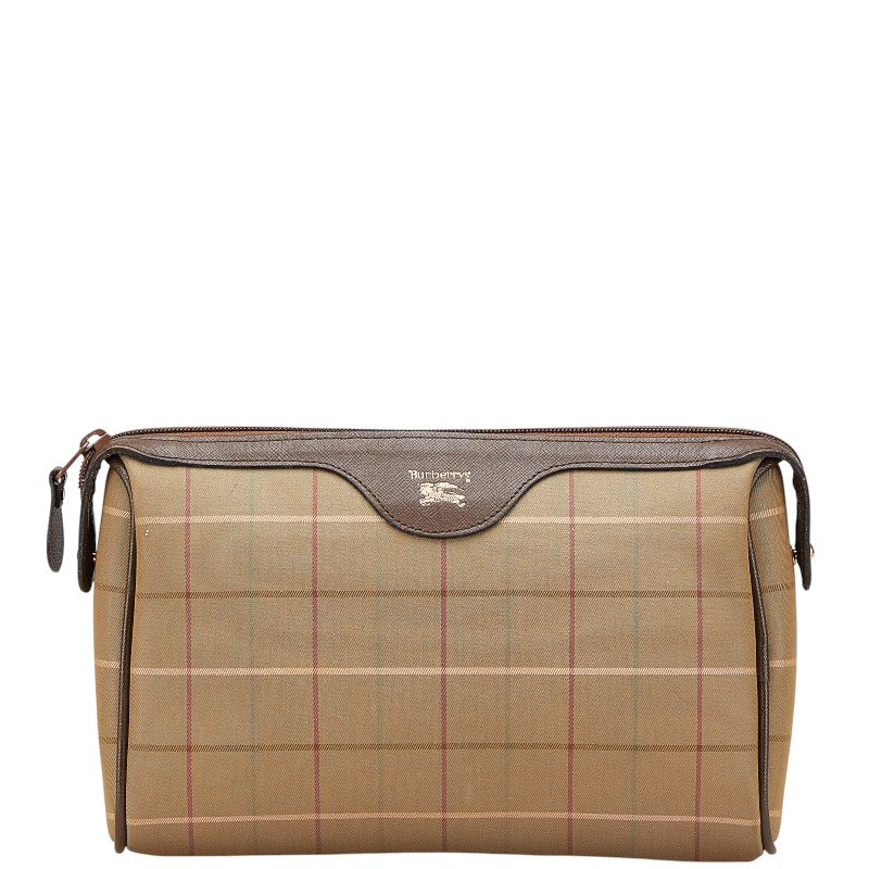 Burberry Check Canvas Leather Clutch Bag