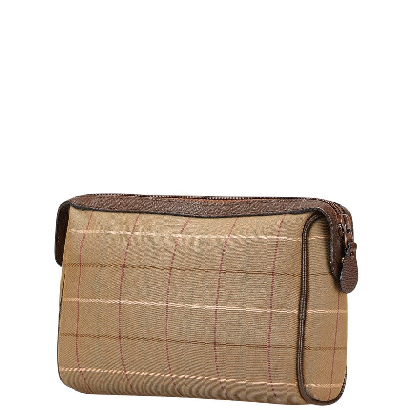 Burberry Check Canvas Leather Clutch Bag
