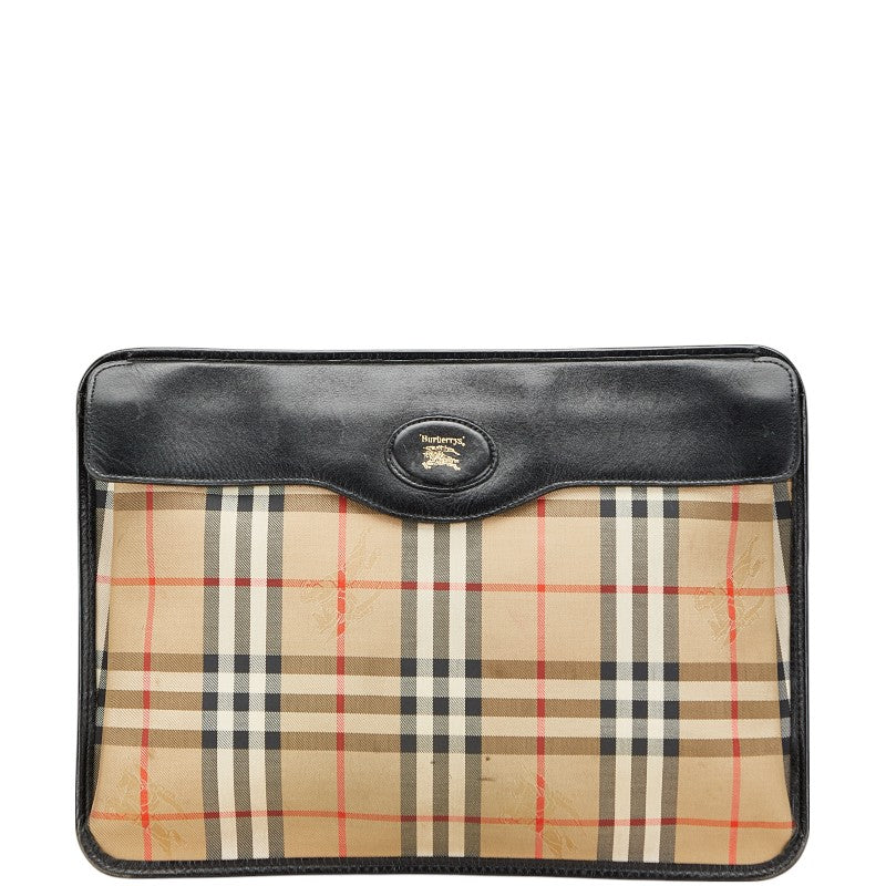 Burberry Shadow Horse Nova Check Canvas Leather Clutch Bag