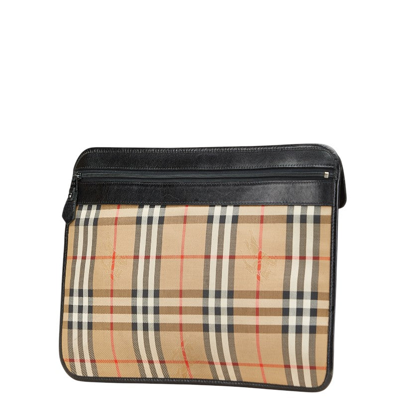 Burberry Shadow Horse Nova Check Canvas Leather Clutch Bag