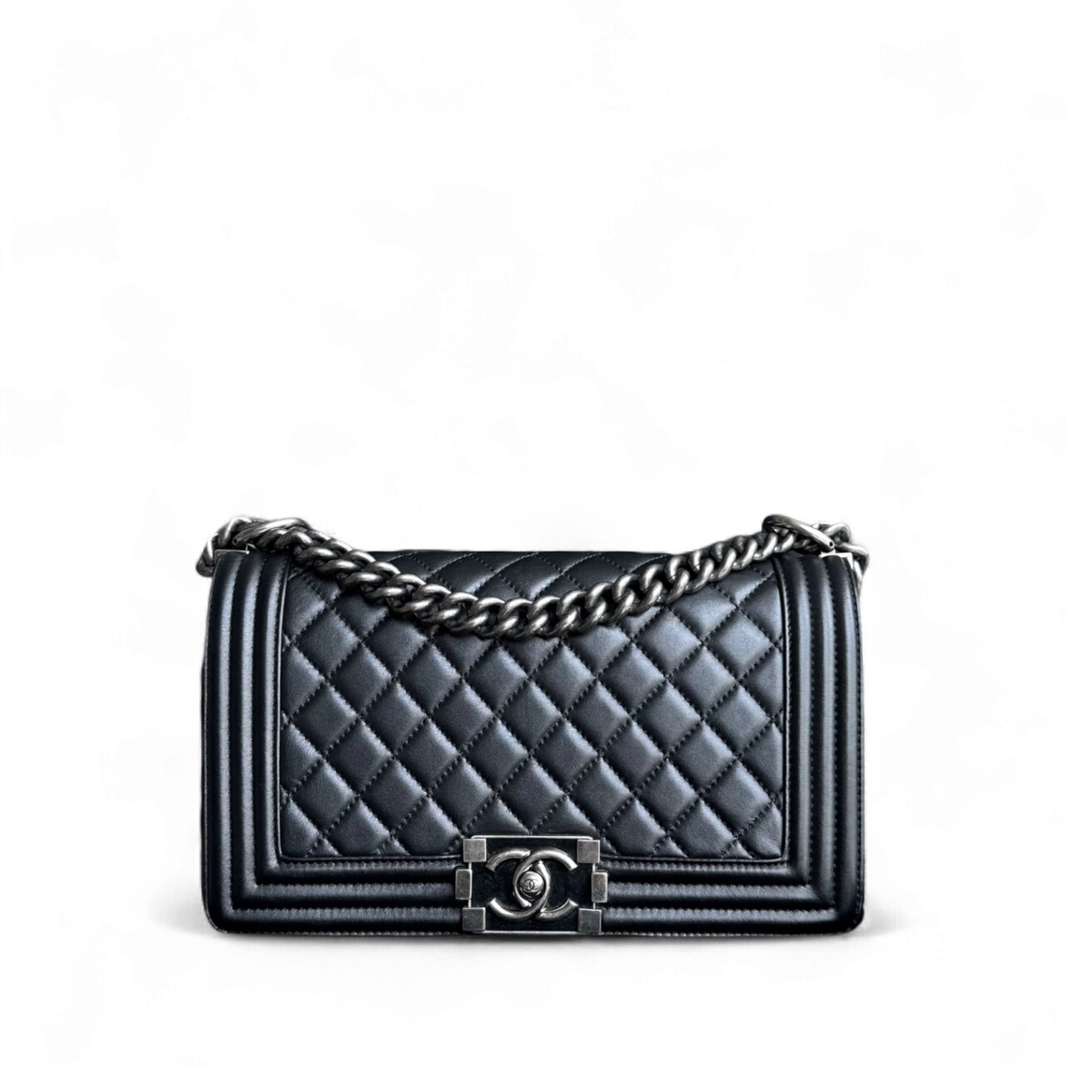 Chanel Boy Medium - 25CM Quilted Calfskin Black Limited Edition Ruthenium Silver Hardware Series 20