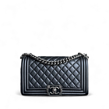 Chanel Boy Medium - 25CM Quilted Calfskin Black Limited Edition Ruthenium Silver Hardware Series 20