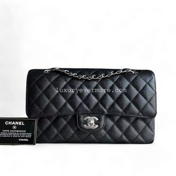 *Full Set, Receipt* Medium Quilted Lambskin Black Silver Hardware Series 19