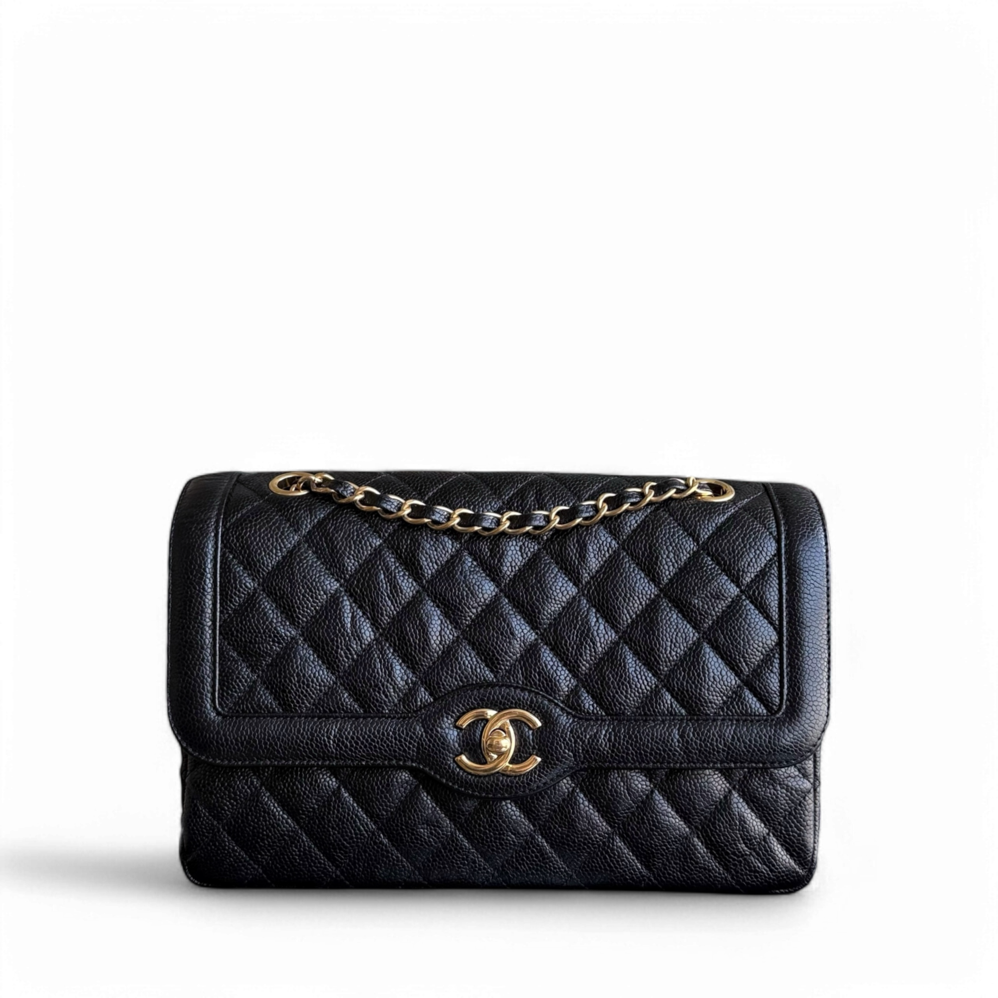 Chanel Seasonal Two-Tone Flap - Caviar 28CM Quilted Black Gold Hardware Series 21