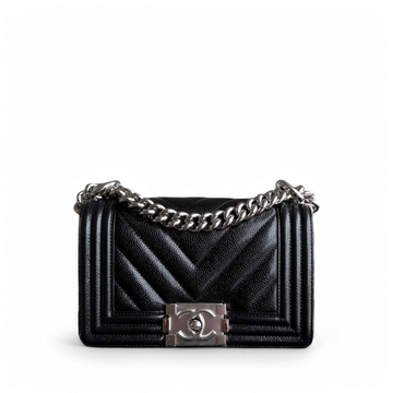 Chanel Boy Small - Caviar 20CM Chevron Black Silver Hardware Series 26