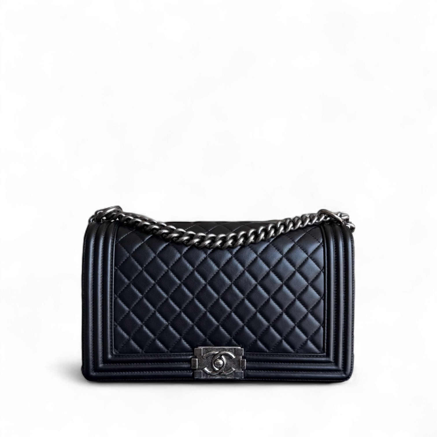 Chanel Boy New Medium - 28CM Quilted Lambskin Black Ruthenium Silver Hardware Series 21