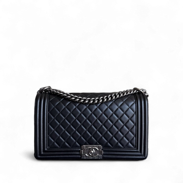 Chanel Boy New Medium - 28CM Quilted Lambskin Black Ruthenium Silver Hardware Series 21