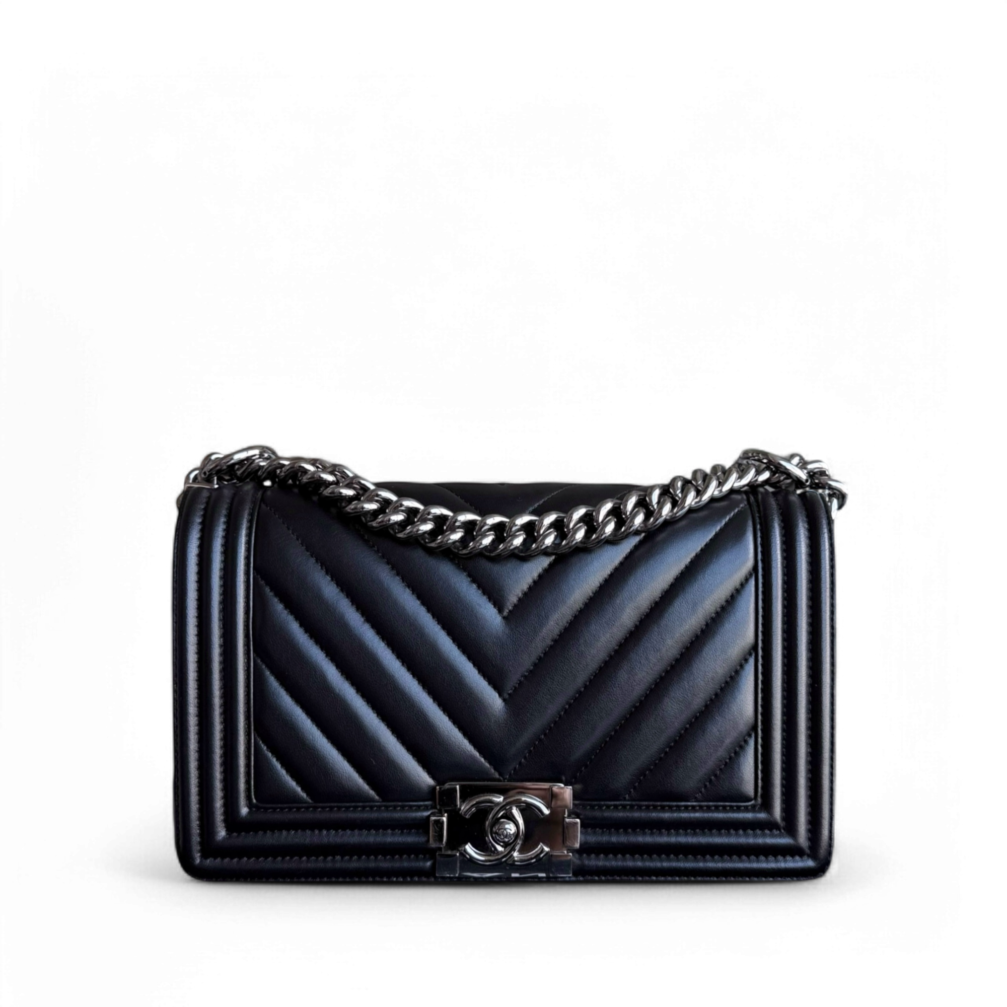 Chanel Boy Medium - 25CM Quilted Calfskin Black Dark Silver Hardware Series 25