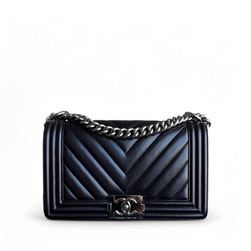 Chanel Boy Medium - 25CM Quilted Calfskin Black Dark Silver Hardware Series 25