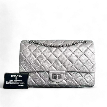 Chanel 2.55 Reissue 226 - Grained Calfskin Metallic Grey Gray Silver Ruthenium Hardware Series 14