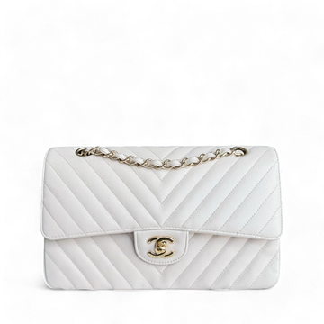 Balance of Chanel Classic Flap Medium - Caviar Chevron Cream White Gold Hardware Series 26 and balance of Chanel Classic Flap Medium - Caviar 25CM Quilted Light Green Gold Hardware Series 25