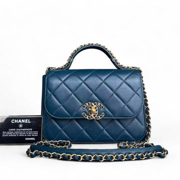 *Un* Chanel 19 Flap - C19 With Top Handle 19 Bag Quilted Lambskin Blue Gold Hardware Series 28