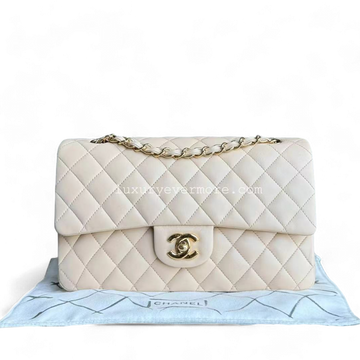 Medium Classic Flap Lambskin Quilted Beige Golden Hardware Series 14