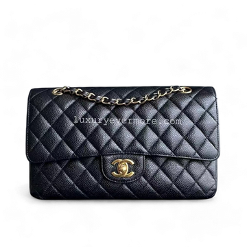Caviar Medium Classic Flap Double Flap Quilted Black Golden Hardware Series 13