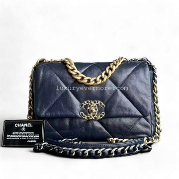 Small 19 Bag C19 Goatskin Dark Blue Two-Tone Hardware Series 29