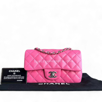 *Un* Chanel Classic Flap Mini - 20CM Rectangle Quilted Lambskin Pink Silver Hardware Series 27