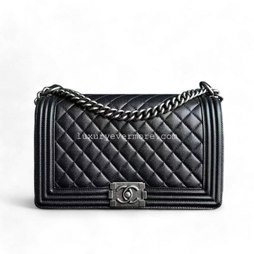 Caviar Boy New Medium 28CM Quilted Black Ruthenium Silver Hardware Series 26