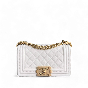Chanel Boy Small - Caviar Quilted Cream White Gold Hardware
