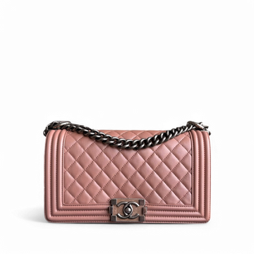 Chanel Boy Medium - 25CM Quilted Lambskin Blush Ruthenium Silver Hardware Series 20