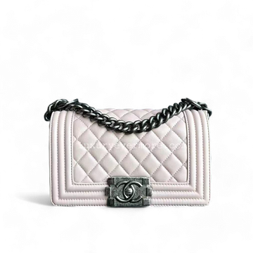 Chanel Boy Small - 20CM Quilted Lambskin Light Pink Ruthenium Silver Hardware Series 19