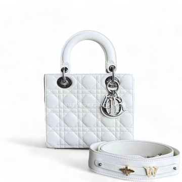 Dior Lady Small ABC MyABC Cannage Lambskin White Silver Hardware Shoulder Bag