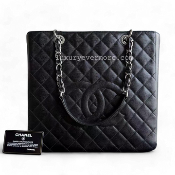 *Rare XL Size* Chanel PST Petite Shopping Tote - XL Caviar Large Quilted Black Gold Hardware Series 16