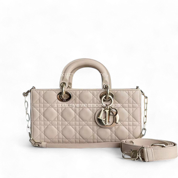Dior D-Joy Medium Cannage Lambskin Beige Golden Hardware Shoulder Bag