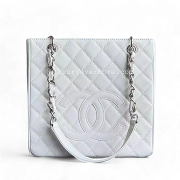 Chanel PST Petite Shopping Tote - Caviar Quilted White Tote Bag Series 12