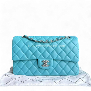 Classic Flap Medium 25CM Quilted Lambskin Blue Silver Hardware Series 19