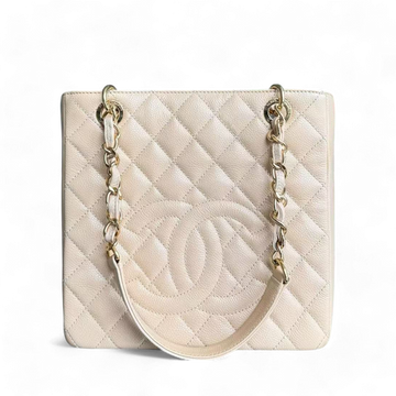 Chanel PST Petite Shopping Tote - Caviar Quilted Beige Gold Hardware