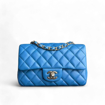 Classic Flap Mini Rectangle 20 CM Quilted Lambskin Blue Golden Hardware Series 27