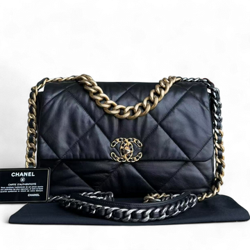Chanel 19 Bag Medium - C19 Quilted Goatskin Black Two-Tone Gold Hardware Series 28