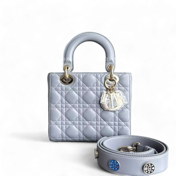 Dior Lady Small Cannage Lambskin Grey Gray Golden Hardware ABC MyABC Shoulder Bag