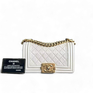 Small Boy Calfskin Cream White Golden Hardware Series 20