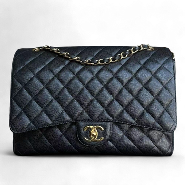 Chanel Maxi Classic Flap Bag Caviar 33CM Quilted Black Golden Hardware Series 16