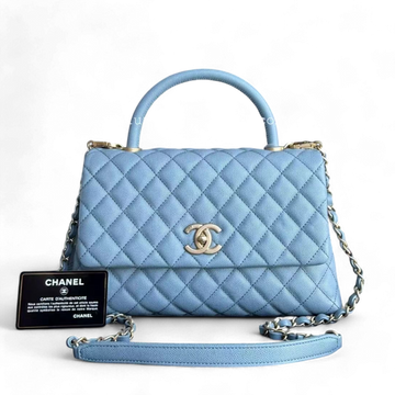*Receipt, Full Set* Chanel Coco Handle Medium - Caviar 29CM Quilted Sky Blue Gold Hardware Series 27