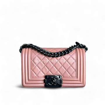Calfskin Boy Small Quilted Coral Blush Black Hardware Series 25
