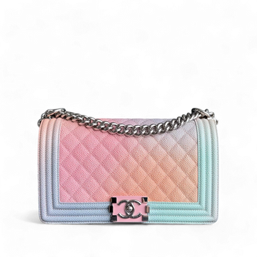 Chanel Boy Medium - Caviar Rainbow 25CM Quilted Multioclor Silver Hardware Series 25