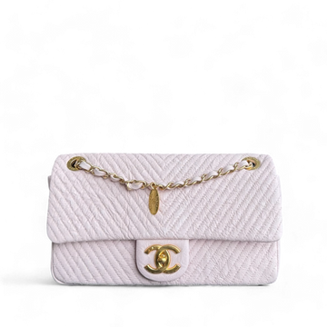 Chanel Seasonal Flap - Surpique Chevron Flap Calfskin Light Sakura Pink Gold Hardware Series 21