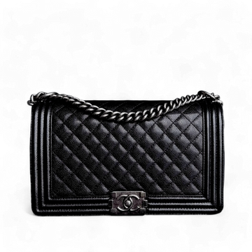 Chanel Boy Medium - Caviar 28CM Quilted Black Ruthenium Silver Hardware Series 20