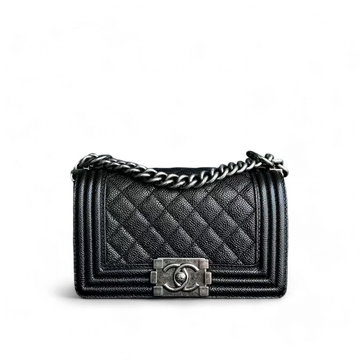 Chanel Boy Small - Caviar Quilted Grained Calfskin Black Ruthenium Silver Hardware Series 19
