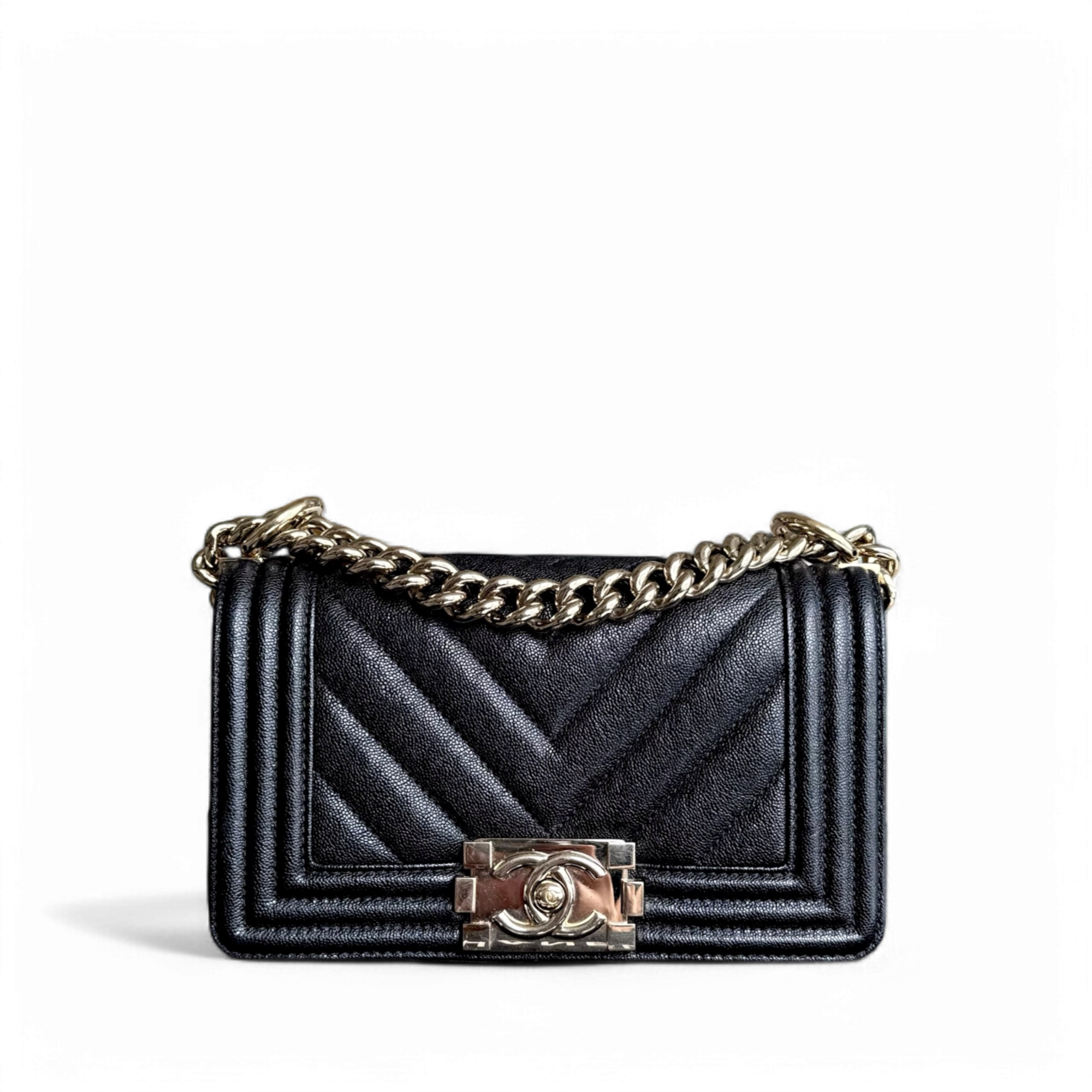Chanel Boy Small - Caviar 20CM Chevron Black Shiny Gold Hardware Series 27